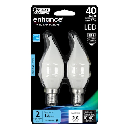 Feit Electric Feit Enhance CA10 (Flame Tip) E12 (Candelabra) Filament LED Bulb Daylight 40 Watt Equivalence 2 pk BPCFF40950CAFL2